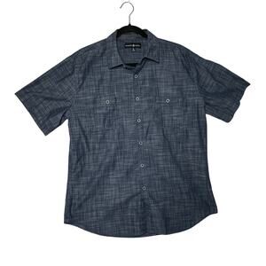 BEVERLY HILLS POLO CLUB Button Up Shirt Mens XL Blue Gray Plaid Crosshatch